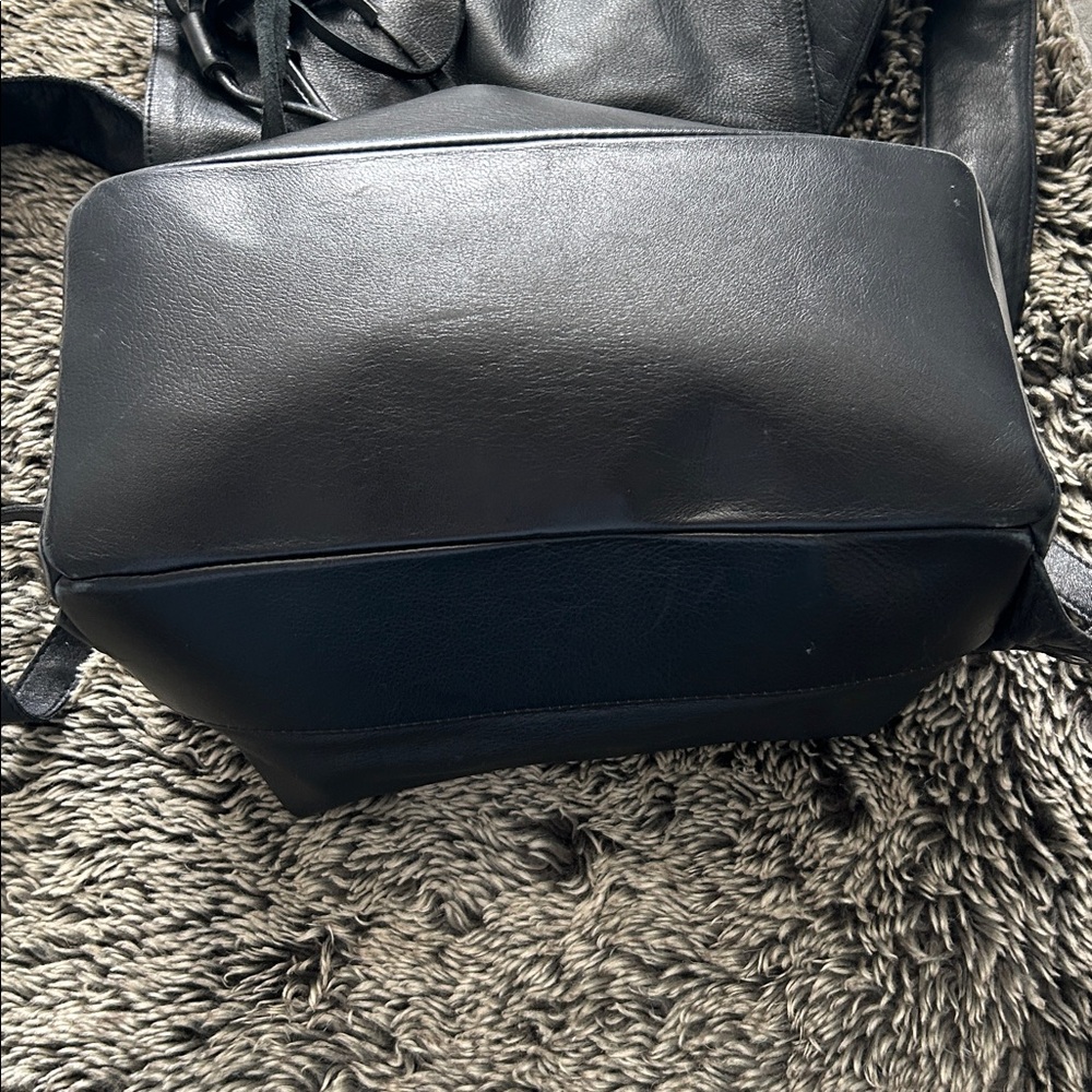 Eileen Fisher Black Leather Backpack with Tassels - Picture 4 of 11